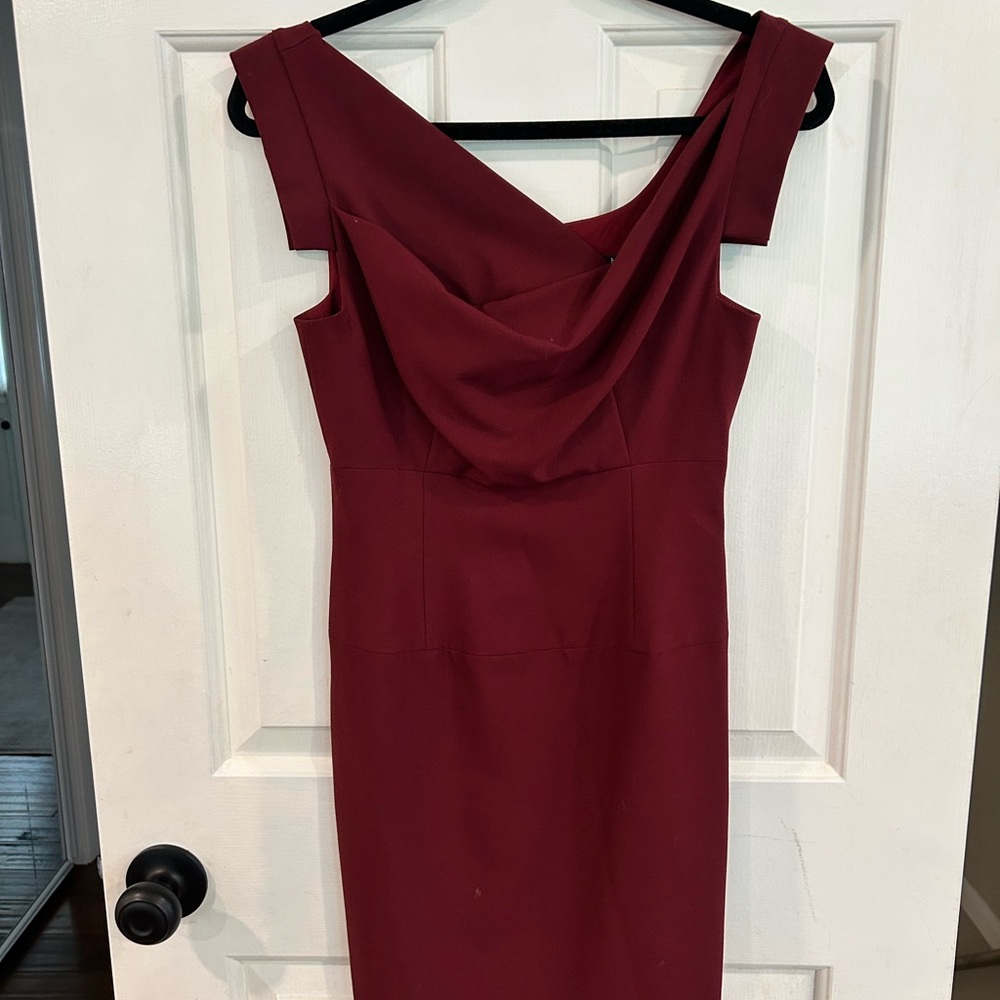 Black Halo Burgundy Draped Sheath Dress